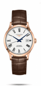 Longines Record 38.5mm Pink Gold / White-Roman / Alligator L2.820.8.11.2