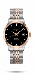Longines Record 38.5mm Stainless Steel / Pink Gold / Black-Diamond / Bracelet L2.820.5.57.7