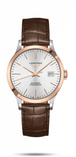 Longines Record 38.5mm Stainless Steel / Pink Gold / Silver / Alligator L2.820.5.72.2