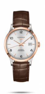 Longines Record 38.5mm Stainless Steel / Pink Gold / Silver-Arabic / Alligator L2.820.5.76.2