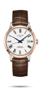 Longines Record 38.5mm Stainless Steel / Pink Gold / White-Roman / Alligator L2.820.5.11.2