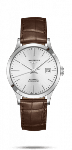Longines Record 38.5mm Stainless Steel / Silver / Alligator L2.820.4.72.2
