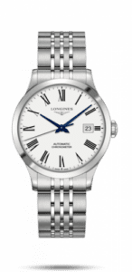 Longines Record 38.5mm Stainless Steel / White-Roman / Bracelet L2.820.4.11.6