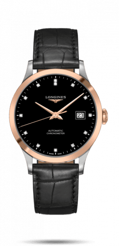 Longines Record 40mm Stainless Steel / Pink Gold / Black-Diamond / Alligator L2.821.5.57.2