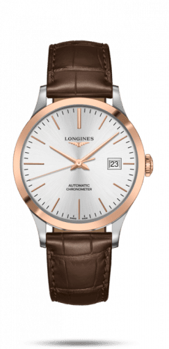 Longines Record 40mm Stainless Steel / Pink Gold / Silver / Alligator L2.821.5.72.2