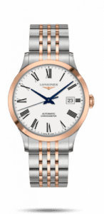 Longines Record 40mm Stainless Steel / Pink Gold / White-Roman / Bracelet L2.821.5.11.7