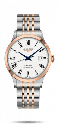 Longines Record 40mm Stainless Steel / Pink Gold / White-Roman / Bracelet L2.821.5.11.7