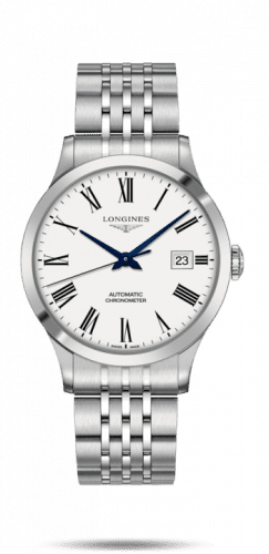 Longines Record 40mm Stainless Steel / White-Roman / Bracelet L2.821.4.11.6