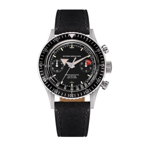 Nivada Grenchen Chronomaster Aviator Sea Diver Automatic Stainless Steel / Black / Black Leather 86001A-BLAL