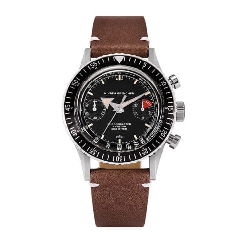 Nivada Grenchen Chronomaster Aviator Sea Diver Manual Stainless Steel / Black / Brown Leather 86007M-BROL