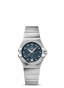 Omega Constellation Co-Axial 27 Brushed Stainless Steel / Diamond / Blue Feather 123.15.27.20.53.001