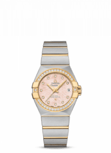 Omega Constellation Co-Axial 27 Brushed Stainless Steel / Yellow Gold / Diamond / Pink MOP 123.25.27.20.57.005