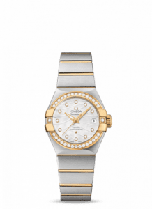 Omega Constellation Co-Axial 27 Brushed Stainless Steel / Yellow Gold / Diamond / Wavy MOP 123.25.27.20.55.004