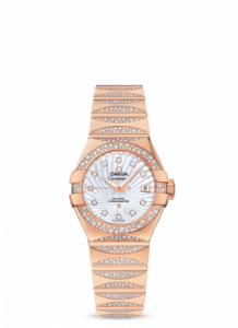 Omega Constellation Co-Axial 27 Polished Red Gold / Waxing Moon Snow / MOP Supernova 123.55.27.20.55.003