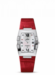 Omega Constellation Quadrella Quartz 25 Stainless Steel / MOP / Red Alligator 1886.79.40