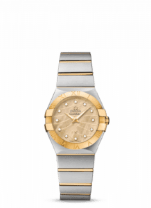 Omega Constellation Quartz 27 Brushed Stainless Steel / Yellow Gold / Champagne MOP 123.20.27.60.57.001