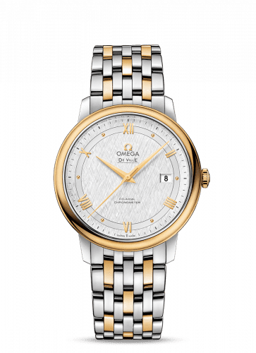 Omega De Ville Prestige Co-Axial 39.5 Stainless Steel / Yellow Gold / Vintage Silk Silver / Bracelet 424.20.40.20.02.001