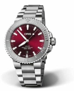 Oris Aquis Date 43.5 Relief Stainless Steel / Cherry / Bracelet 01 733 7730 4158-07 8 24 05PEB