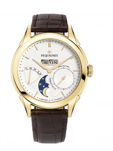 Pequignet Rue Royale Moonphase Yellow Gold / Silver / Brown Alligator 9011438CG