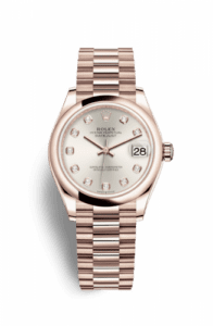 Rolex Datejust 31 Rose Gold / Domed / Silver - Diamond / President 278245-0038