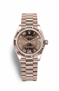Rolex Datejust 31 Rose Gold / Fluted / Chocolate - Roman / President 278275-0025