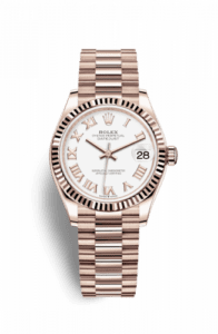 Rolex Datejust 31 Rose Gold / Fluted / White - Roman / President 278275-0019