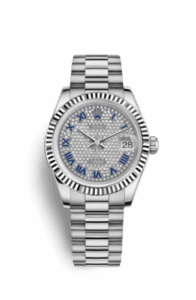 Rolex Datejust 31 White Gold Fluted / President / Paved Roman 178279-0078