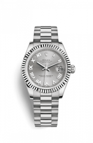 Rolex Datejust 31 White Gold Fluted / President / Rhodium Roman 178279-0047