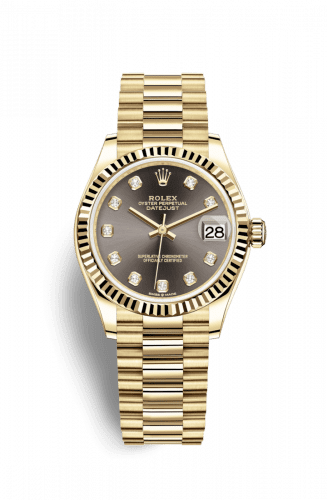 Rolex Datejust 31 Yellow Gold / Fluted / Grey - Diamond / President 278278-0036