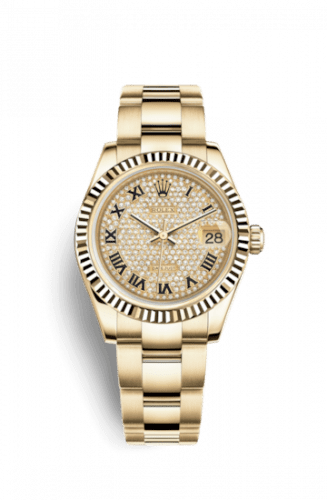 Rolex Datejust 31 Yellow Gold Fluted / Oyster / Paved Roman 178278-0135
