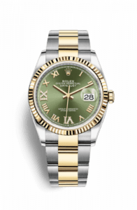 Rolex Datejust 36 Stainless Steel / Yellow Gold / Fluted / Olive Green Roman / Oyster 126233-0026