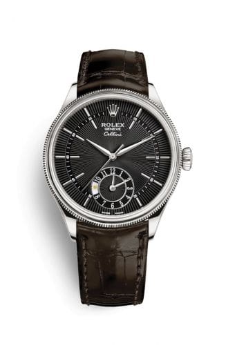 Rolex Cellini Dual Time White Gold / Black / Alligator Brown 50529-0010