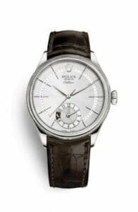 Rolex Cellini Dual Time White Gold / Silver / Alligator Brown 50529-0009