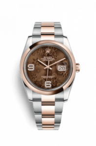 Rolex Datejust 36 Rolesor Everose Domed / Oyster / Chocolate Floral 116201-0105