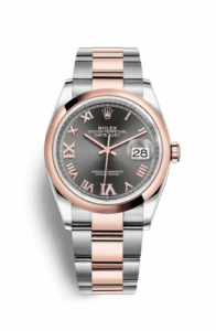 Rolex Datejust 36 Stainless Steel / Everose / Smooth / Dark Rhodium Roman / Oyster 126201-0024