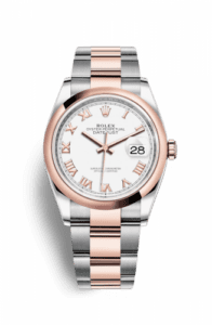 Rolex Datejust 36 Stainless Steel / Everose / Smooth / White Roman / Oyster 126201-0016
