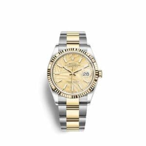 Rolex Datejust 36 Stainless Steel / Yellow Gold / Fluted / Champagne - Palm / Oyster 126233-0038