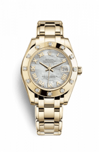Rolex Datejust Pearlmaster 34 Yellow Gold 12 Diamond Mother of Pearl Roman 81318-0005