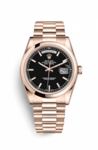 Rolex Day-Date 36 Everose Domed / President / Black 118205f-0002