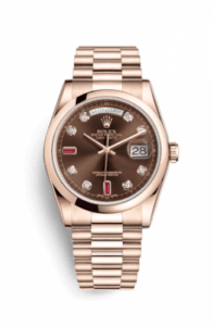 Rolex Day-Date 36 Everose Domed / President / Chocolate Diamonds Rubies 118205f-0104