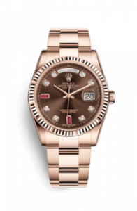 Rolex Day-Date 36 Everose Fluted / Oyster / Chocolate Diamonds Rubies 118235f-0096