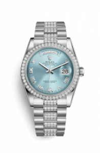 Rolex Day-Date 36 Platinum Diamonds / President Diamonds / Ice Blue Roman 118346-0044