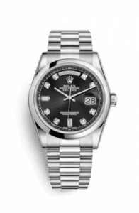Rolex Day-Date 36 Platinum Domed / President / Black Diamond 118206-0044