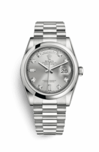 Rolex Day-Date 36 Platinum Domed / President / Silver Diamond 118206-0037