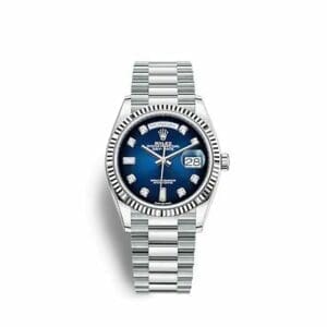 Rolex Day-Date 36 Platinum - Fluted / Blue Ombré / President 128236-0005