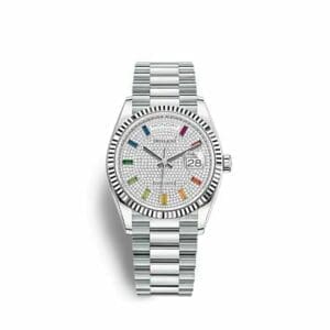 Rolex Day-Date 36 Platinum - Fluted / Paved - Rainbow / President 128236-0003