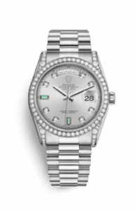 Rolex Day-Date 36 White Gold Diamonds / President / Silver Diamonds Emeralds 118389-0078