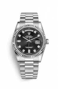 Rolex Day-Date 36 White Gold Fluted / President / Black Diamond 118239-0089
