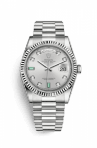 Rolex Day-Date 36 White Gold Fluted / President / Silver Diamond Emerald 118239-0269
