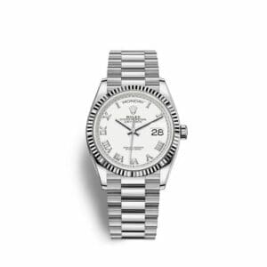 Rolex Day-Date 36 White Gold Fluted / White - Roman / President 128239-0038